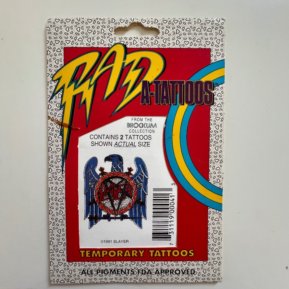 Slayer 1991 Deadstock Rad Brockum Collection Temporary Tattoo